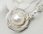 Sterling Silver Birds Nest Ideal Gift For Mom New Baby Gift Shower Gift  - Choose Your Color Pearls