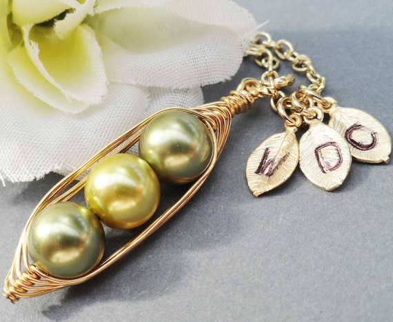 Two Or Three Peas In A Pod Shades Of Green Personalized Necklace