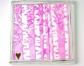 Birch Trees Wall Decor Ceramic Tile Woodland Forest Woods Painted Pink Black White Heart