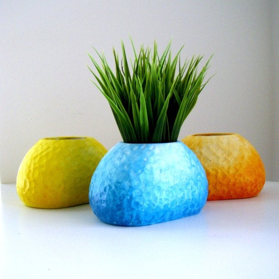 Ceramic Vase Hammered Texture Turquoise Blue Ombre Planter Hand Painted Home decor - READY TO SHIP