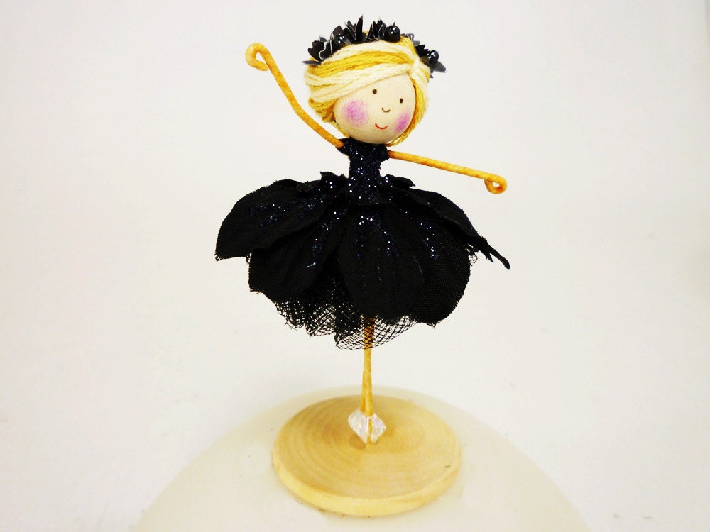Swan Lake Ballerina Doll, Black Swan Ballet Dancer Miniature, Ballet Gift, Odile, Black Ballerina