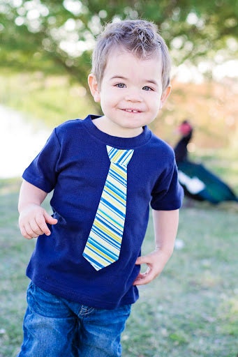 So Handsome Navy Tie T-shirt - Navy Blue, Light Blue, Green, Yellow Stripes 12m, 18m, 2, 4, 6, 8 & 10 Just like Dad