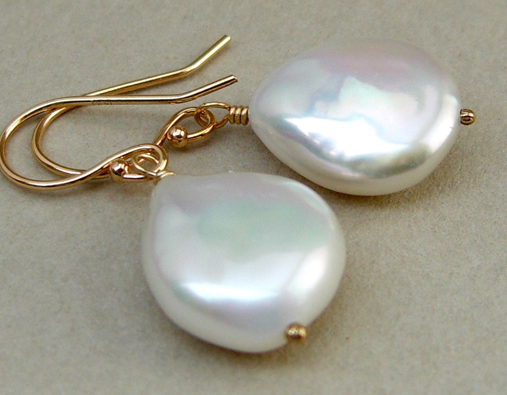 Solid gold 14 K large baroque Pearl Earrings