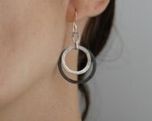 Black Silver Double Circle Earrings