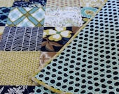 baby quilt in modern meadow // baby boy or girl quilt in blue brown and green // gender neutral nursery