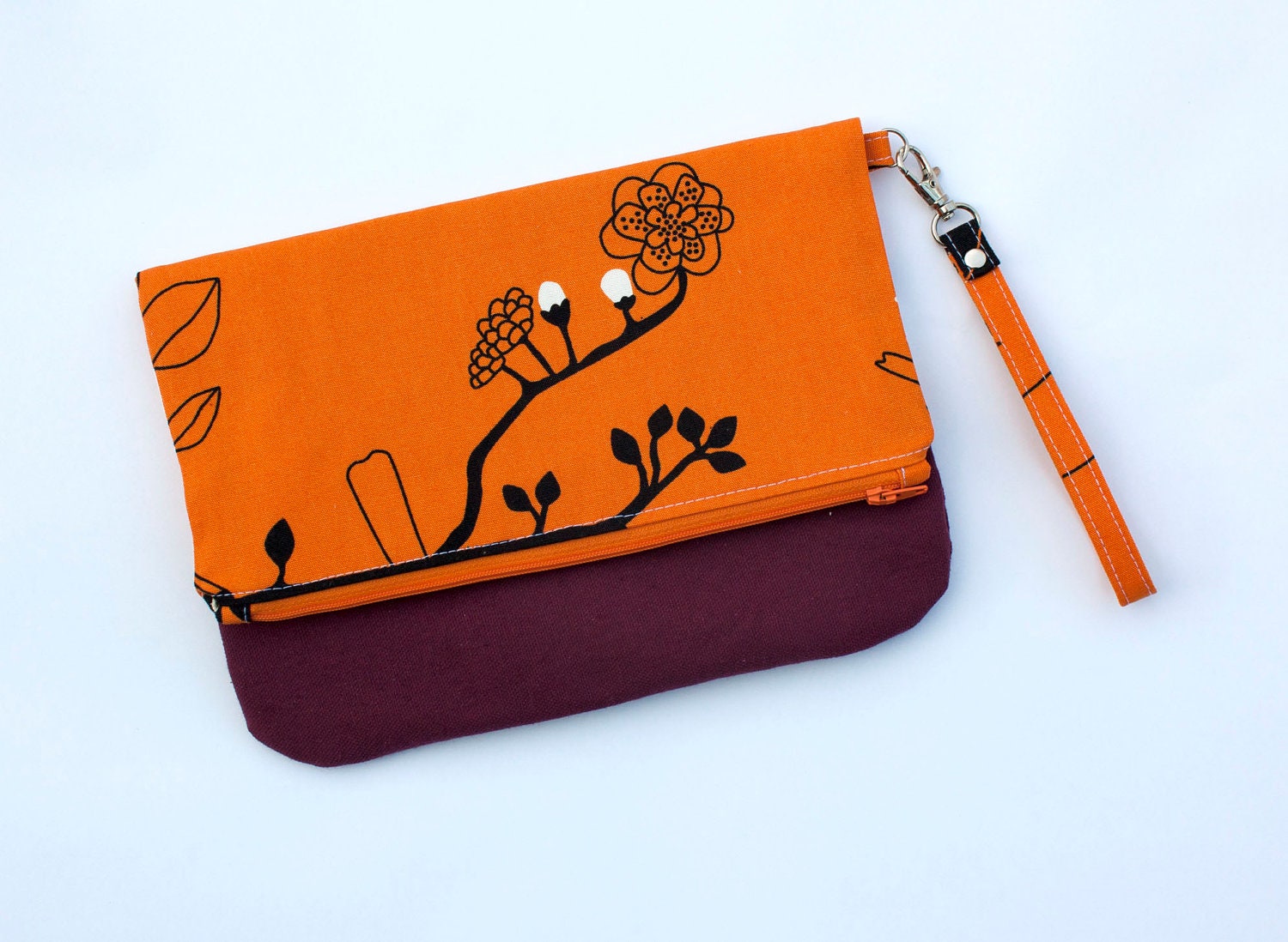 clutch in orange and wine // mod zipper clutch // accessory pouch // the alpha clutch