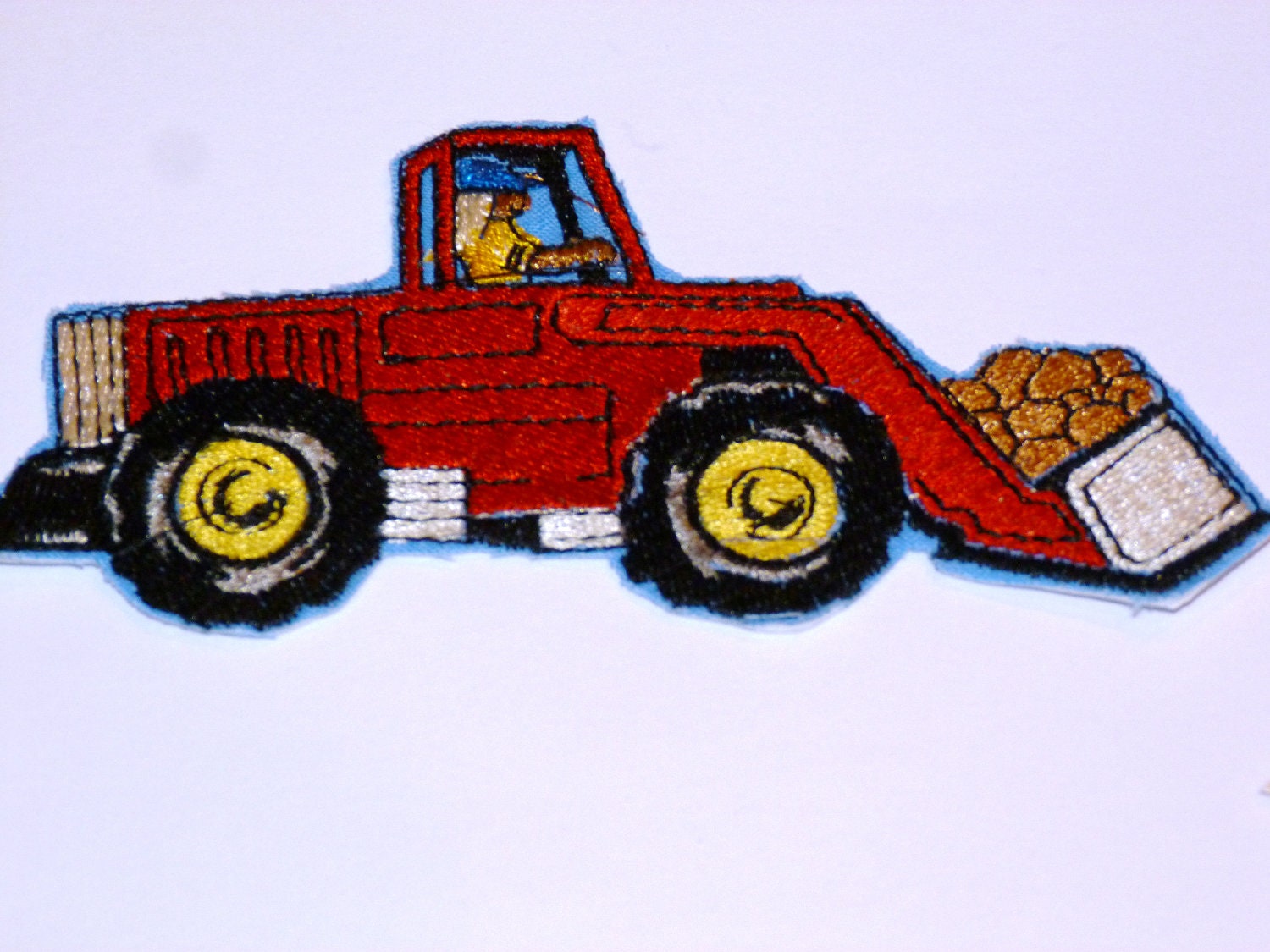 Embroidered Iron On Applique- "Front Loader and Road Signs"