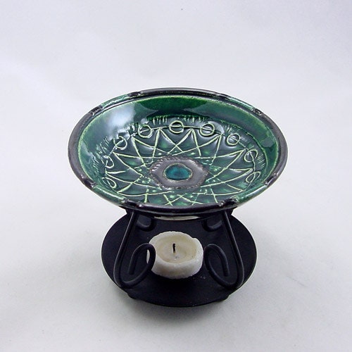 Sacred Geometry Crop Circle Raku Essential Oil Diffuser Handmade Ceramic Pottery