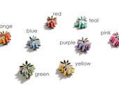stemless wine charms, set of 8- made from recycled magazines, colorful and bright, orange, red, blue, green, yellow, teal, pink and purple