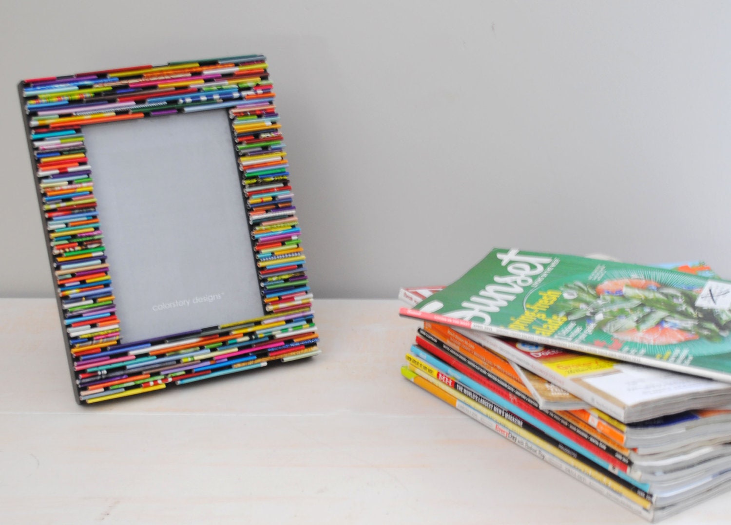 colorful picture frame (portrait) - made from recycled magazines