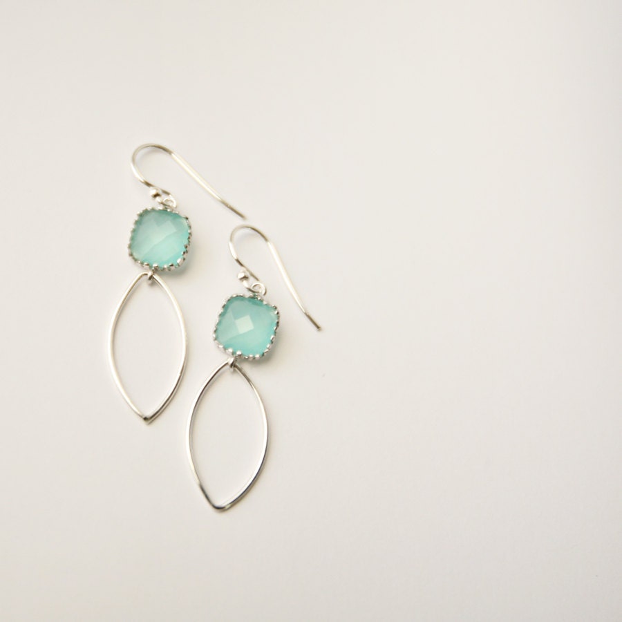 Trina - Sterling / Aqua Dangle Earrings