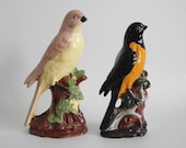 Ceramic Bird Figurine pair, vintage decor statue songbird, oriole, SET OF 2