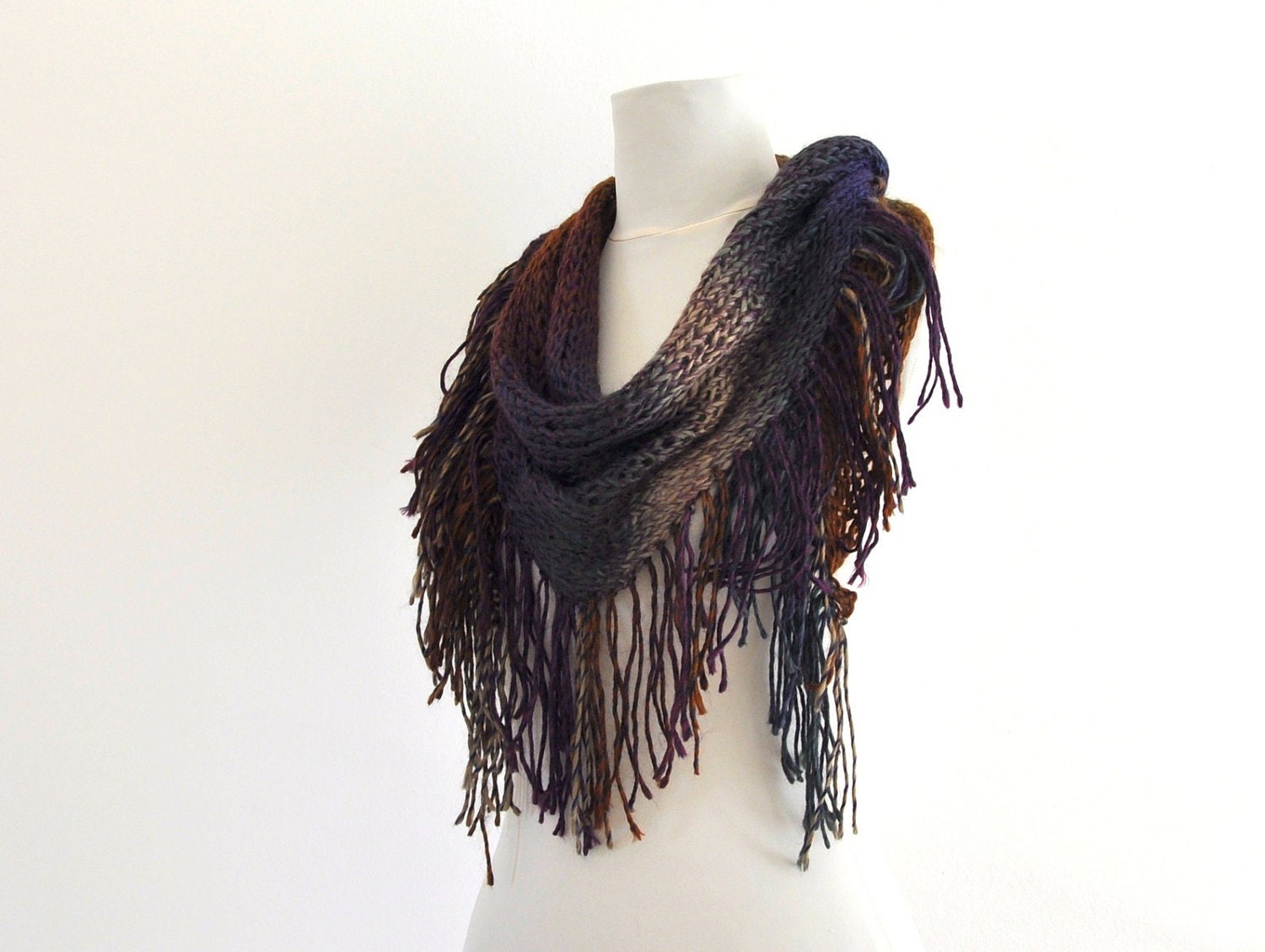 Scarf Fringe Shawl Knit Scarf Cowl Neckwarmer Triangle Soft Cozy Warm