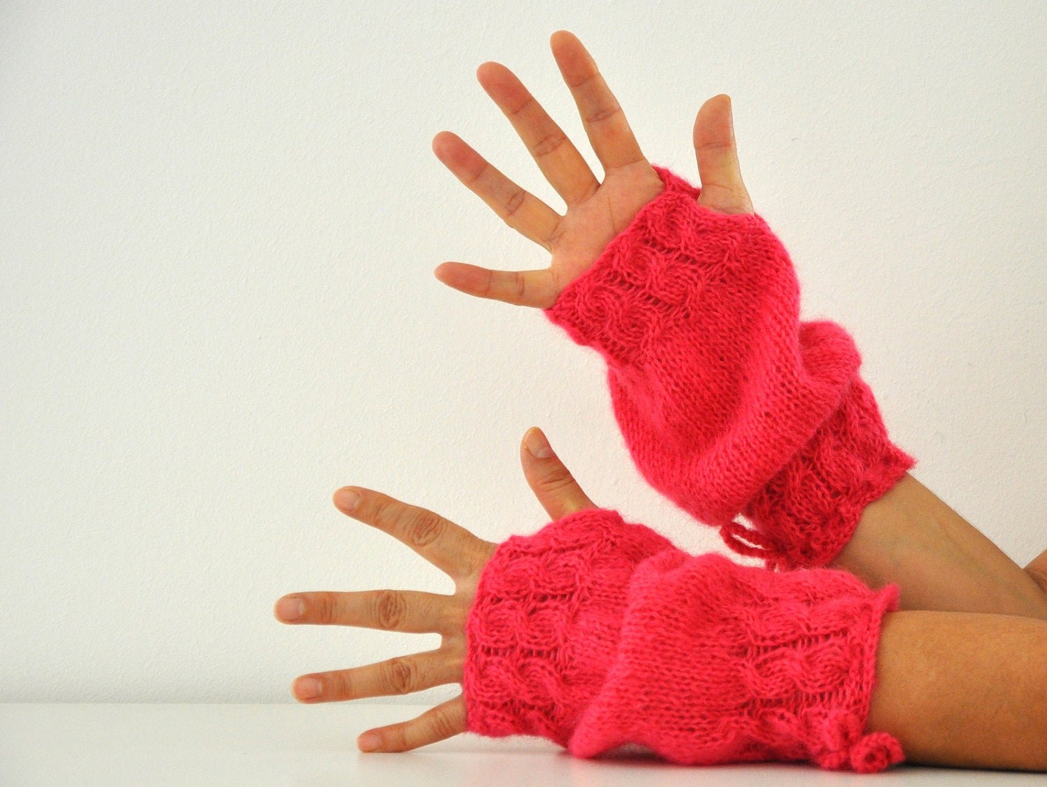 Fingerless Gloves Armwarmers Wrist Warmers Long Hot Pink Fuchsia Warm Unique Autumn Accessories Fall Fashion Gift for Her