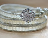 Bride/Bridsmaid Antiqued Rhinestone Pendant Beaded Leather Wedding Wrap Bracelet