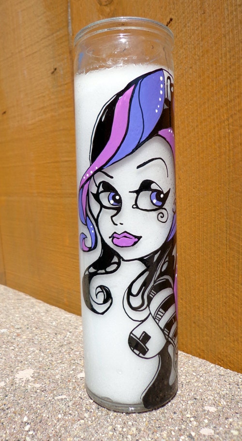 Purple Goth Girl original art candle
