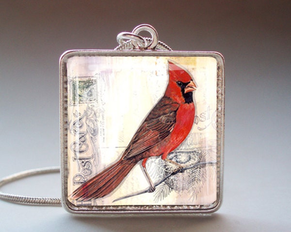 Cardinal Pendant with Necklace and Matching Gift Tin - Silver and Resin Art Pendant - Photo Pendant Charm - TwentySix7Handmade