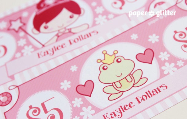 PRINCESS play money toy or party favor - printable PDF