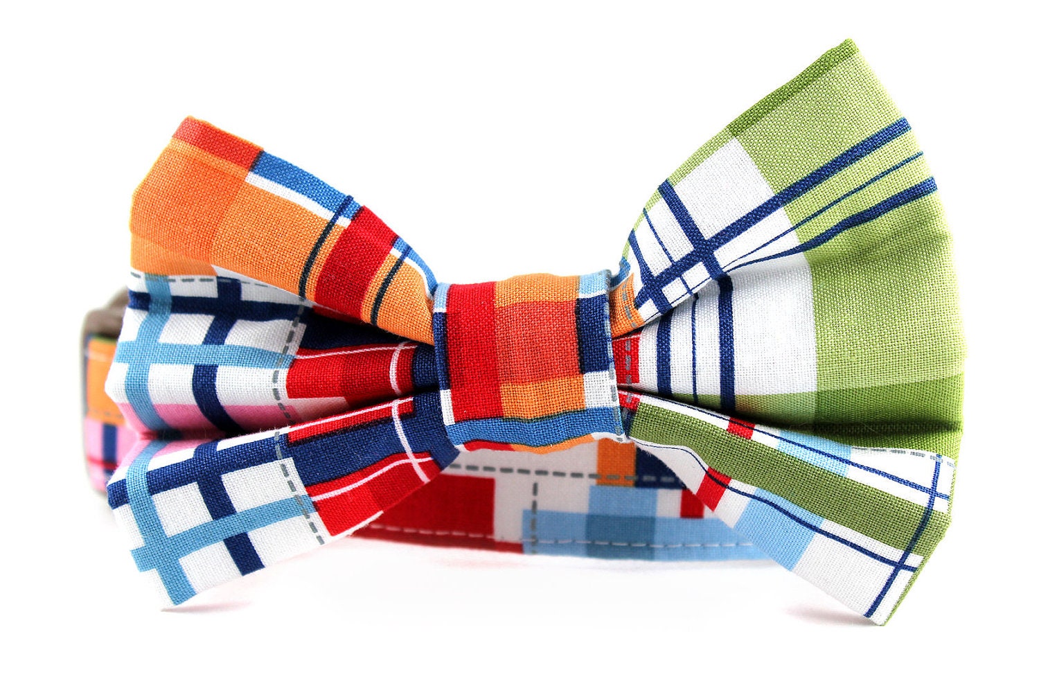 Red Blue Plaid Dog Collar Bow Tie Set - Madras Plaid - Made to Order in Your Choice of Size