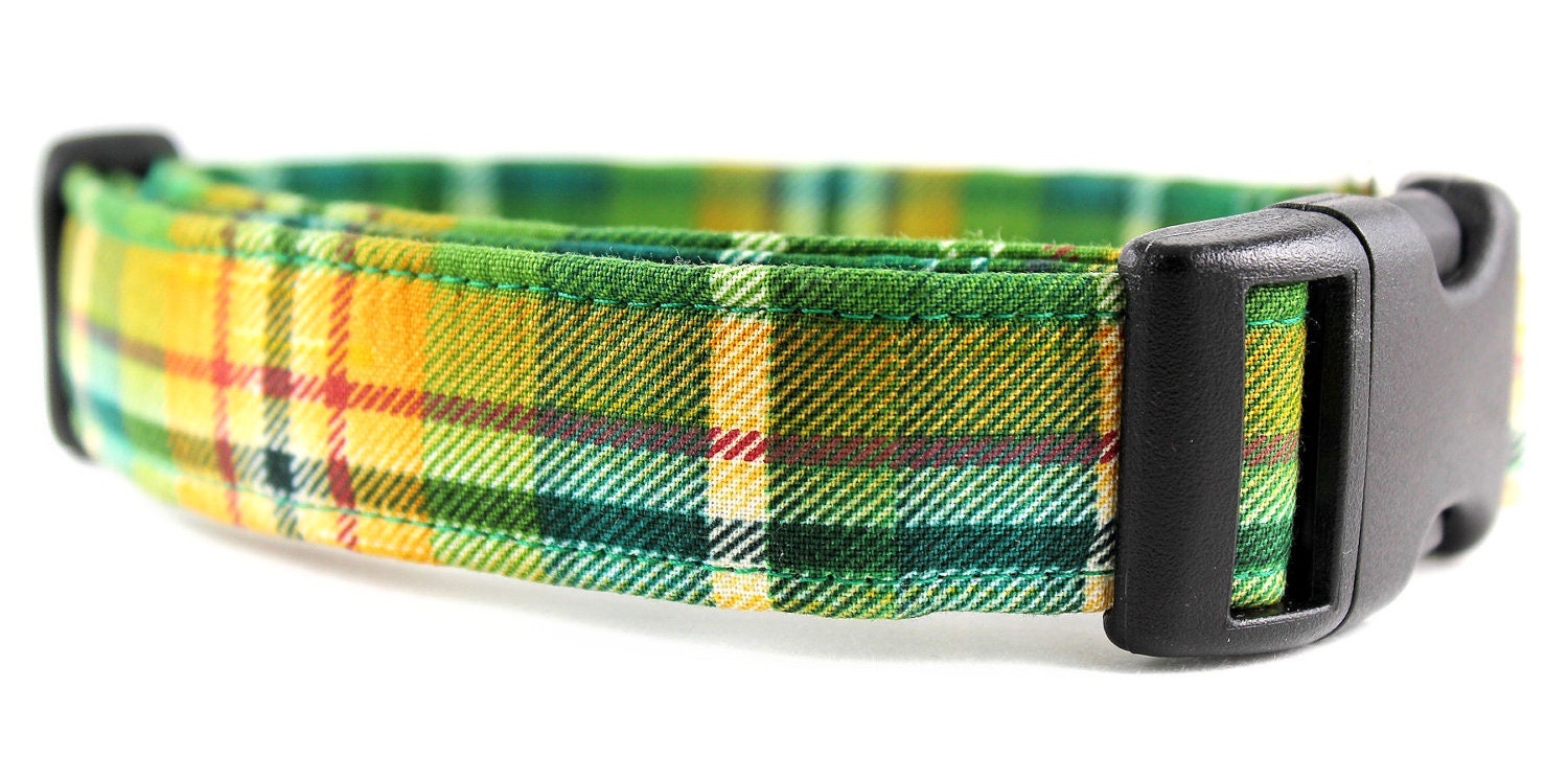 Plaid Dog Collar - The Oscar- Orange and Green