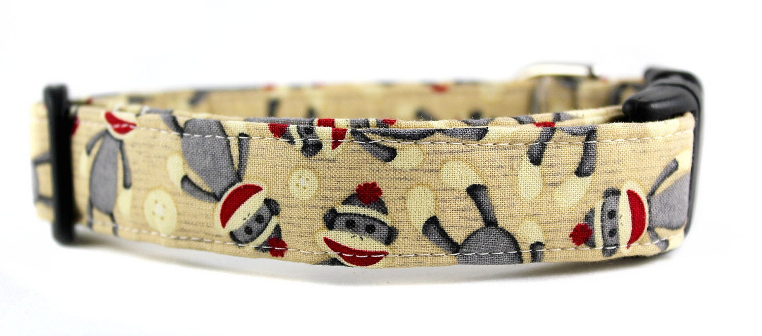 Sock Monkeys Dog Collar - Made to Order in Your Choice of Size