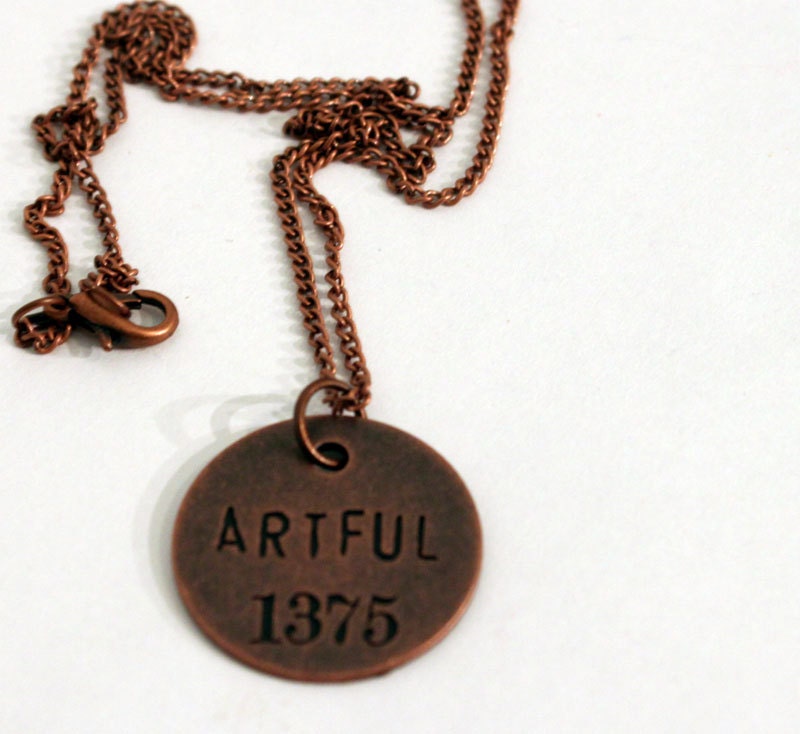 Artful Necklace Art Inspirational Word Jewelry Copper Stamped Jewlery with Numbers Positive Motivation Necklace