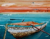 Rowboat with Oars- "Tranquility"- Fine Art Mixed Media Collage Print -11x14