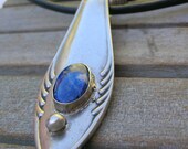 Upcycled FORK handle PENDANT w/LAPISLAZULI gemstone- Artisan metalwork