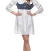 Peter Pan Collar 60s Mini Dress Babydolly Calico Floral White Navy Cotton Dolly Empire Waist Pockets Mini Dress Small Medium