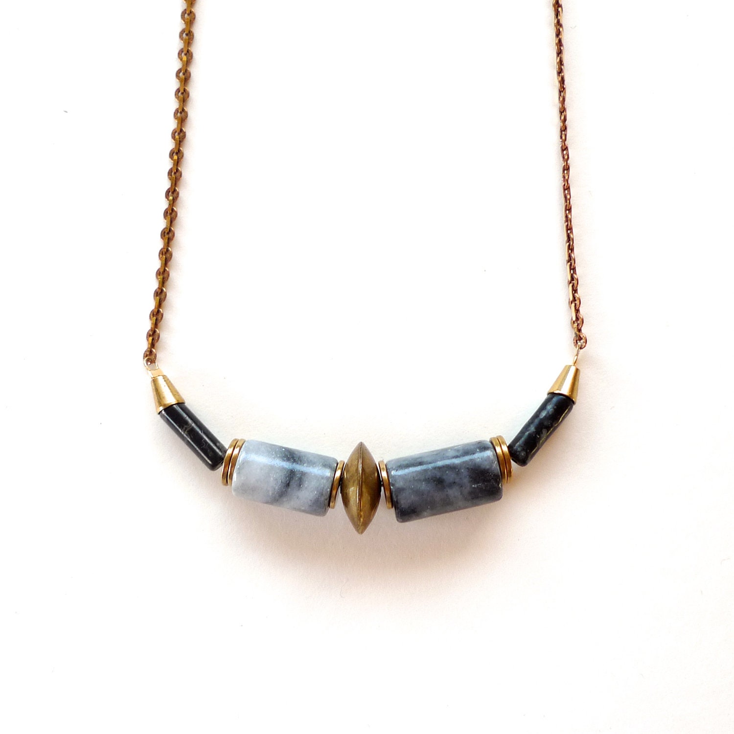 Gray marble and brass necklace