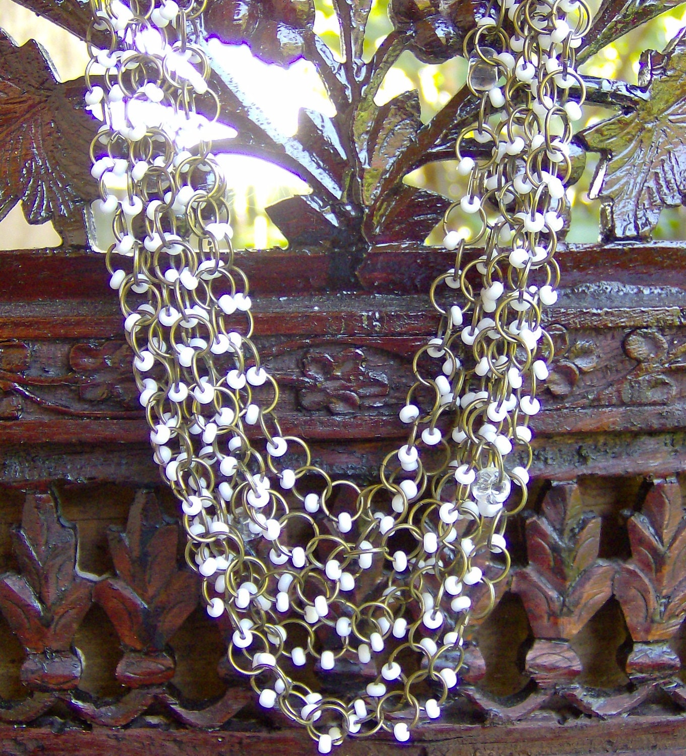 Jewelry Necklace White Beadwork Bohemian Weddings Bridal Boho Hippie Tribal Statement Strand Choker