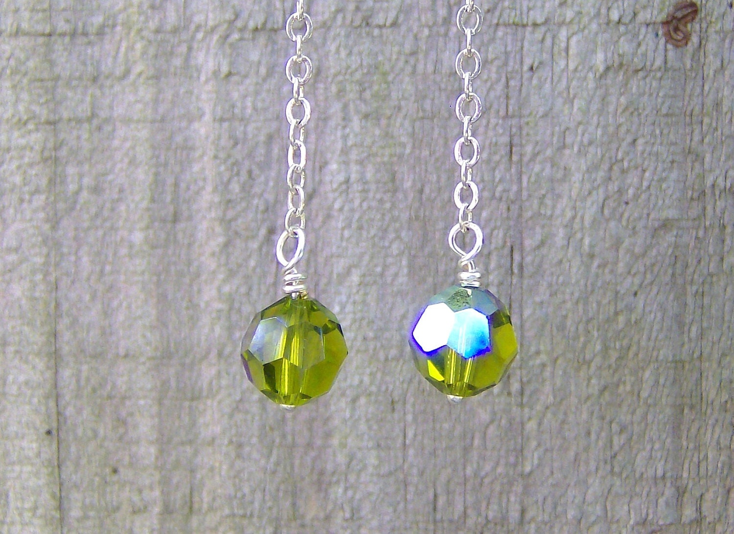 Earrings Wedding jewelry Bridal Swarovski light olivine crystal Bohemian Boho