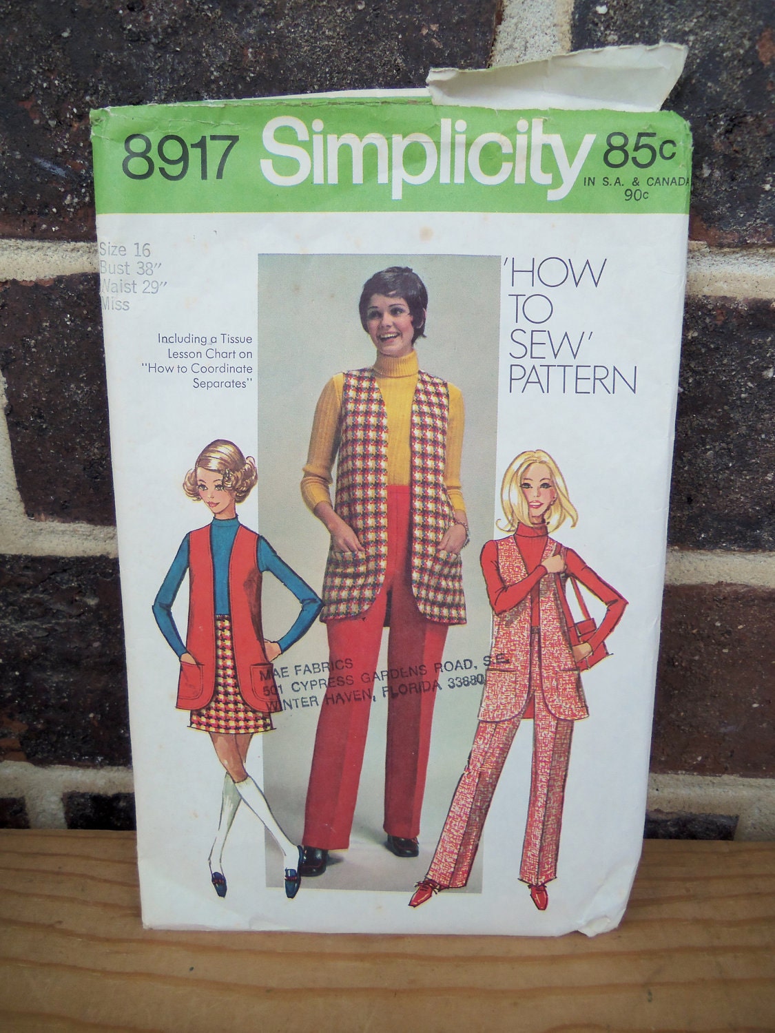 PATTERN Oversized Vest  Pockets Mini Skirt Slacks 8917 size 16
