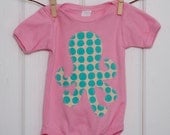 Baby Girls Clothing // Girls Pink Onesie // Aqua Polka Dot Octopus Applique //  Size 12-18 months // Girls Summer Onesie // Beach Outfit