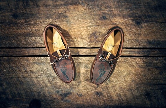 Annie Oakley "Westsiders" - Custom Handcrafted Oiled Dark Tan Leather Boat Shoes - MADE TO ORDER