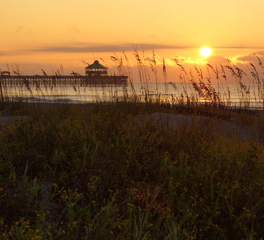 Folly Sunrise - Charleston Beach Sunset Photography South Carolina Ocean Pier Gift Orange Yellow Black Fine Art Print - 8x10 Photograph