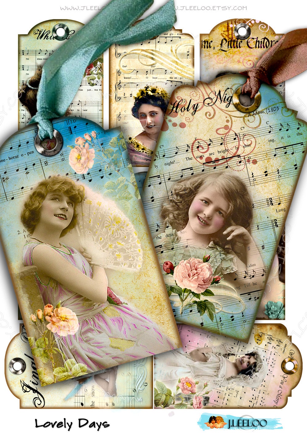 Instant Download - Digital collage sheet   LOVELY DAYS    vintage paper craft tags printable hang tags paper craft / TL137