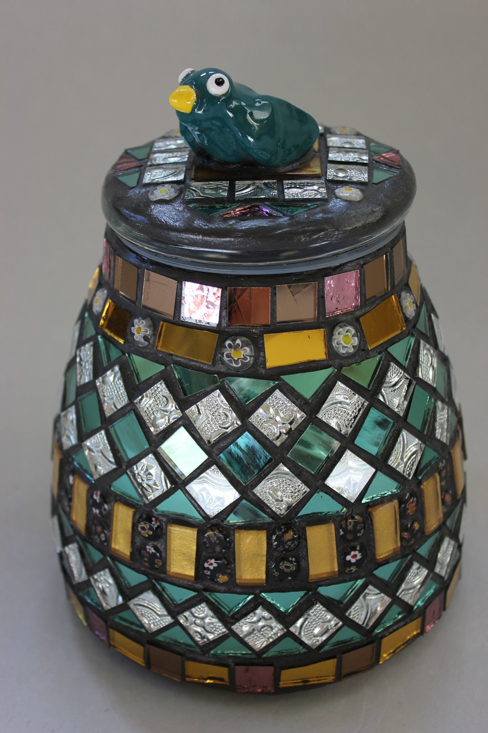 Mosaic, Decorative Jar with Bird on Top Item 1156
