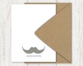 Mustache Stationery Set - Mustache Personalized Note Cards, Thank you Notecards - Fathers Day Gift, Men, For Him - Set of 10