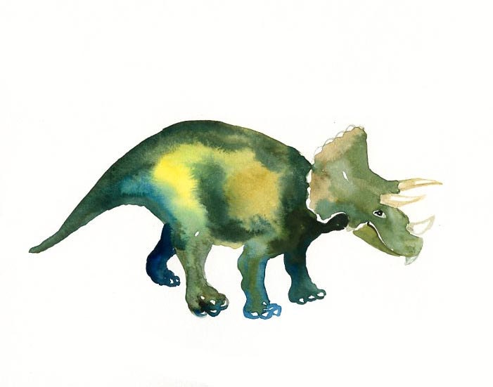 TRICERATOPS  Original watercolor painting 10x8inch
