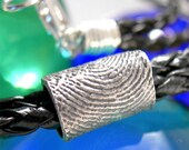 Silver Fingerprint Jewelry, Braided Leather & Silver Tube Fingerprint Wrap Bead, Personalized Mens Jewelry, Custom Surfer Boyfriend Necklace