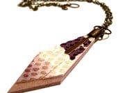 Leather Necklace Extra Long Diamond Shape Antique Brass Chain Burnt Orange Teal Grey Maroon Fuchsia FREE Decorative Jewelry Box With Order