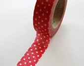 Washi Tape - 15mm - White Dots on Worn Red - Deco Paper Tape No. 407