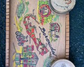 Vintage 50-60s wooden novelty "Bermuda"  tray and coaster set retro kitsch rockabilly