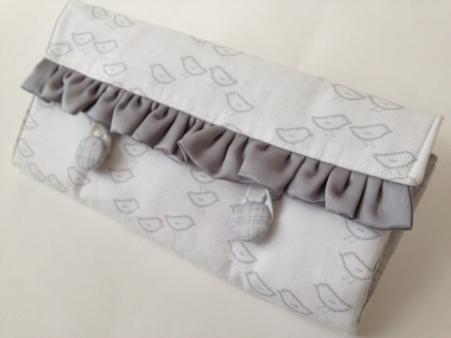 Necklace Travel Case - gray birds  fold up jewelry organizer, roll up travel jewelry case