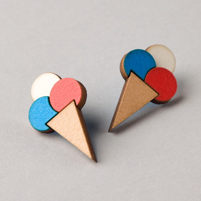 Ice Cream Cone Earrings: Red and Blue or Pink and Blue