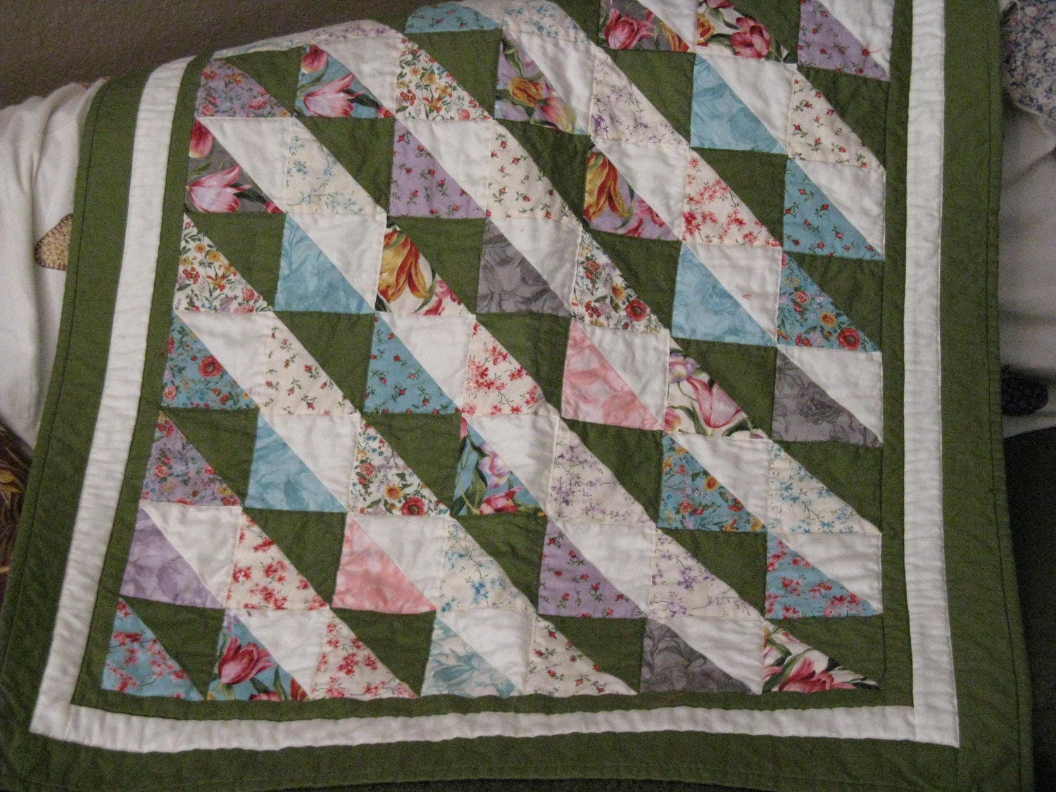 Fern green and floral lap or baby quilt