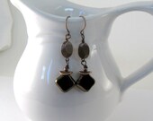 Black Copper Earrings Czech Glass Diamond Shape Antique Brass Beaded Dangle Wire Earrings