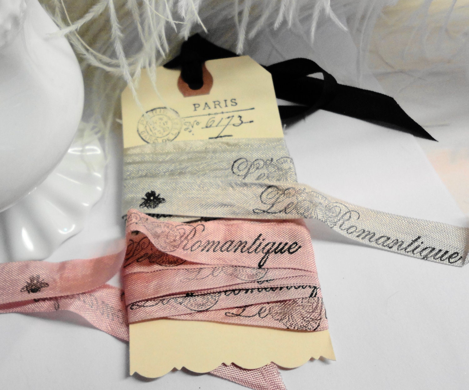 Ribbon 4yards French Hand Stamped Paris