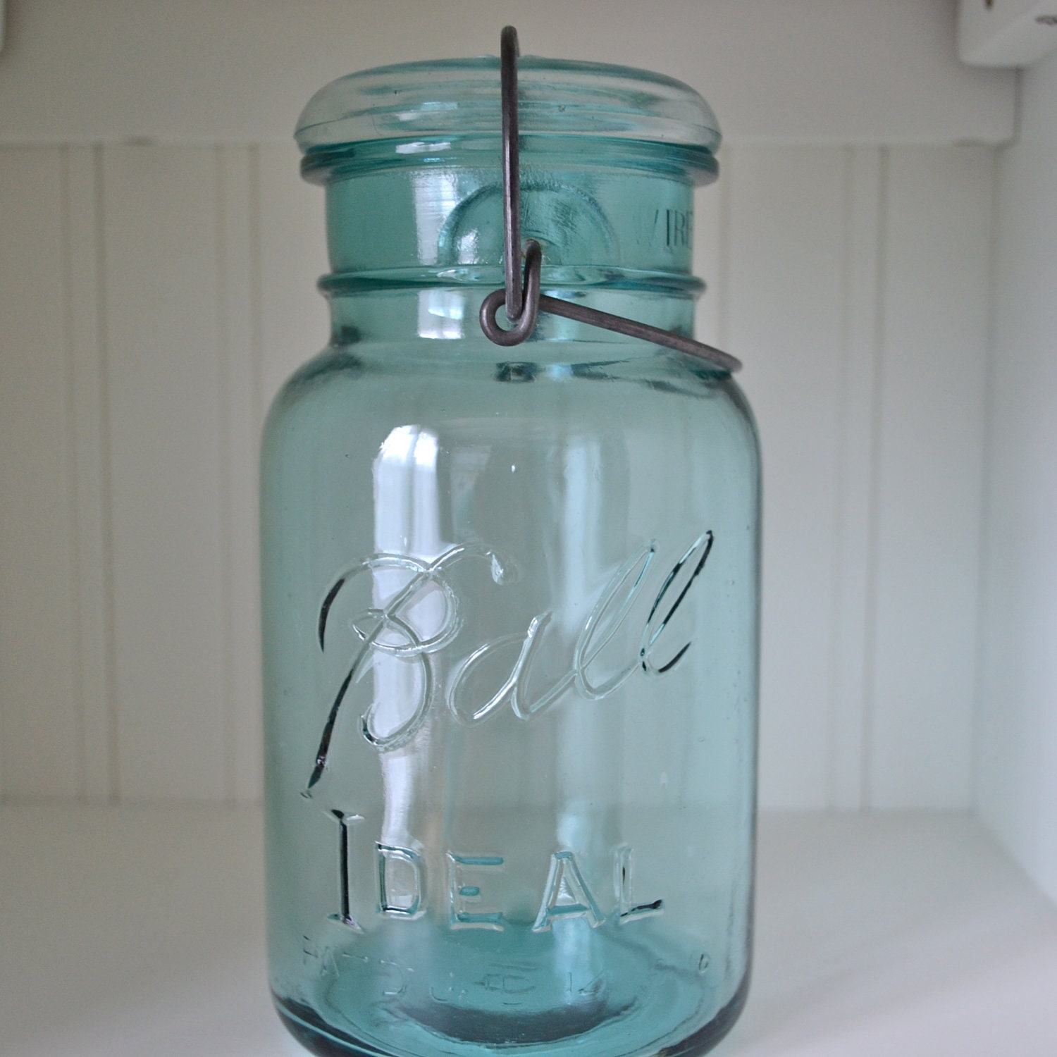 Antique/Vintage Blue Ball Mason Jar with Wire Bail & Lid